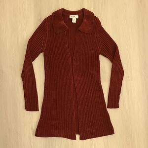 Kikit Red Open Front Cardigan Sweater Medium Collar Women's Ribbed Knit Women's